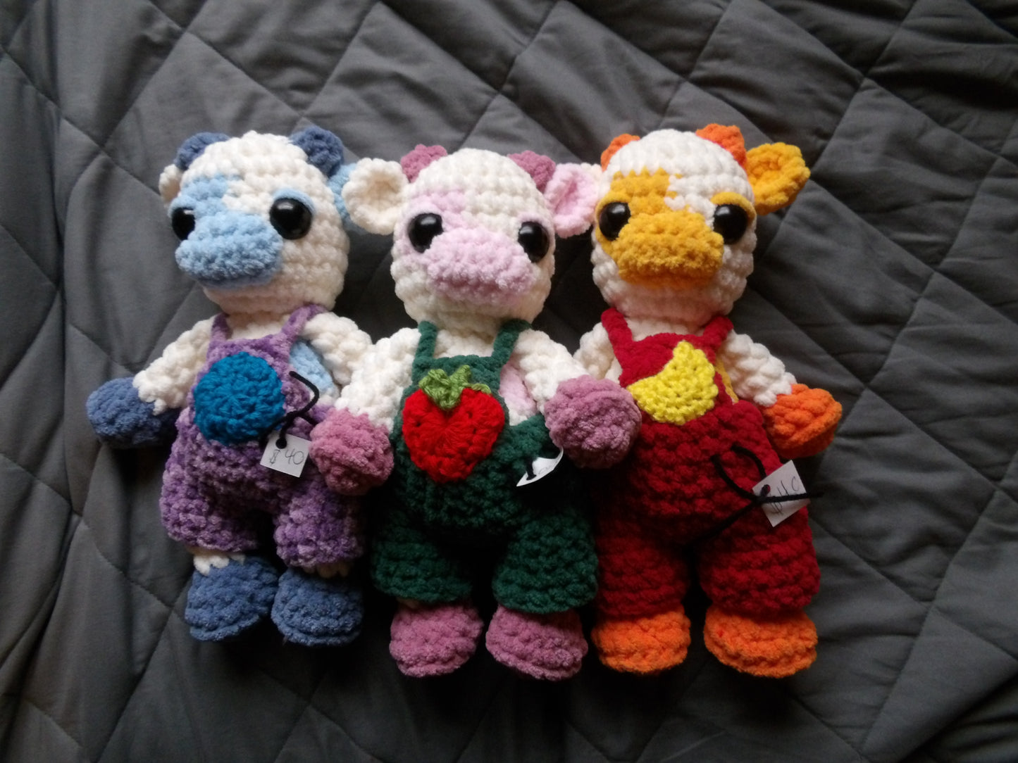 Crochet Fruit cow plushies