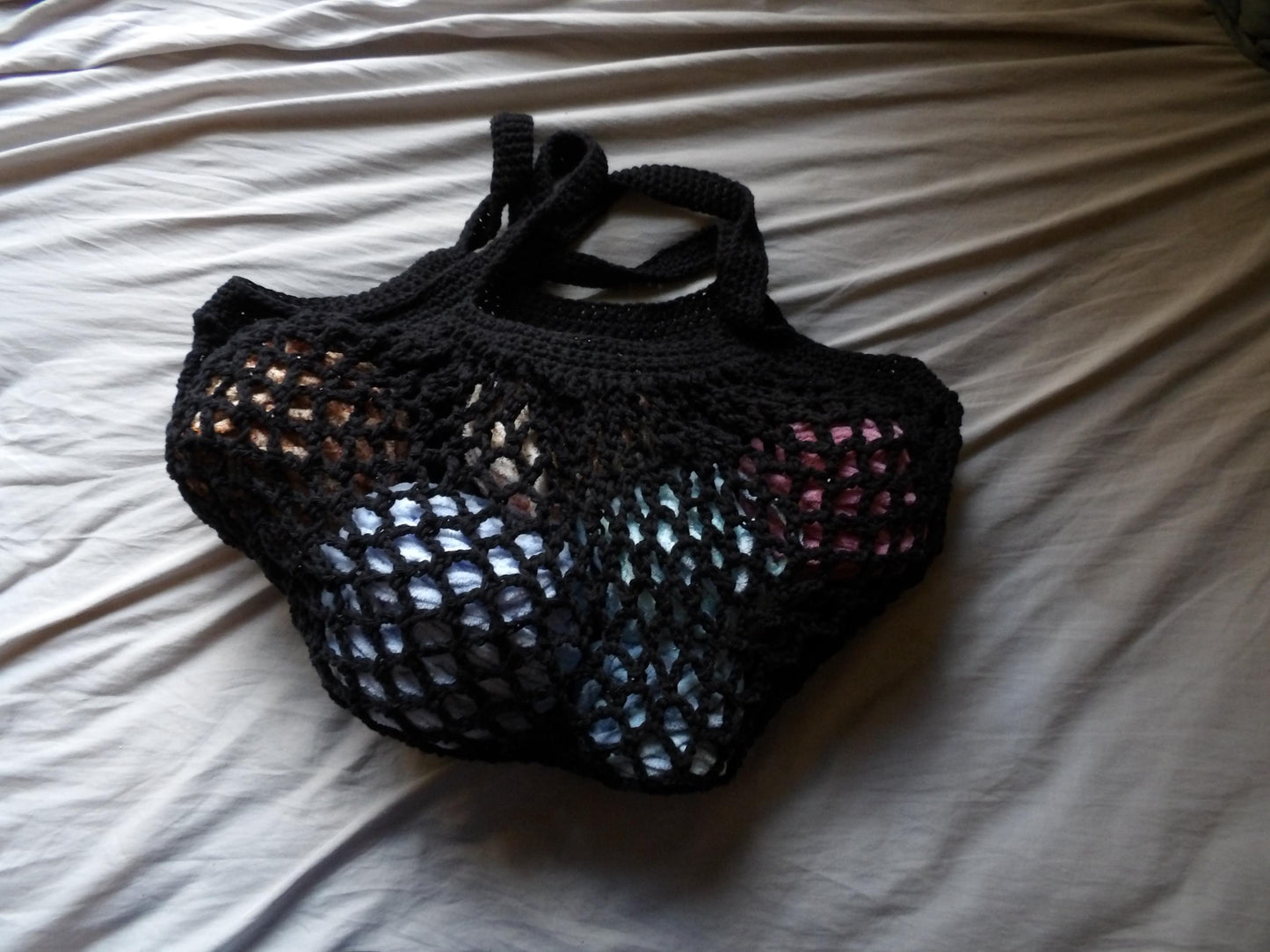 Black, Mesh, Crochet, Handmade, Market Bag
