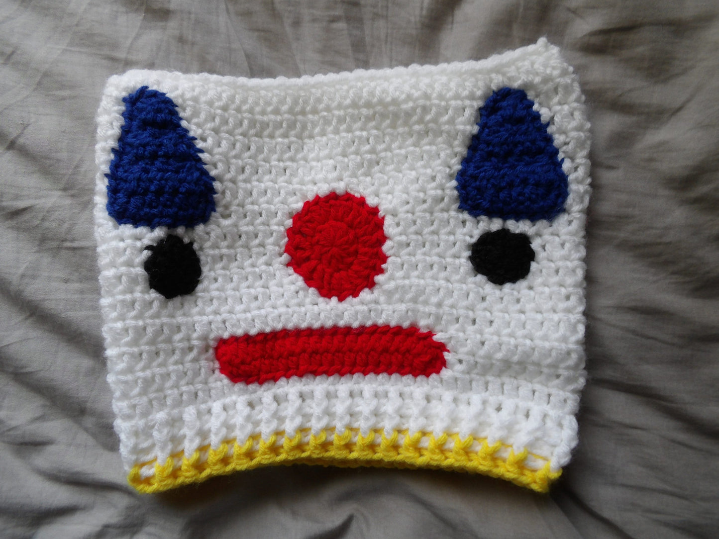 Crochet, clown, cat ear beanie